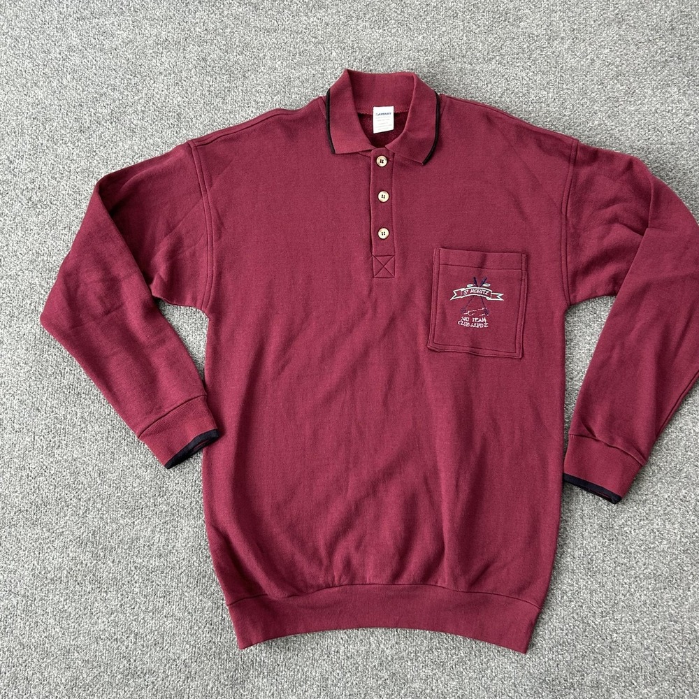 Vintage St Moritz Ski‎ Team Sweatshirt Mens Large Burgundy Damart England Made